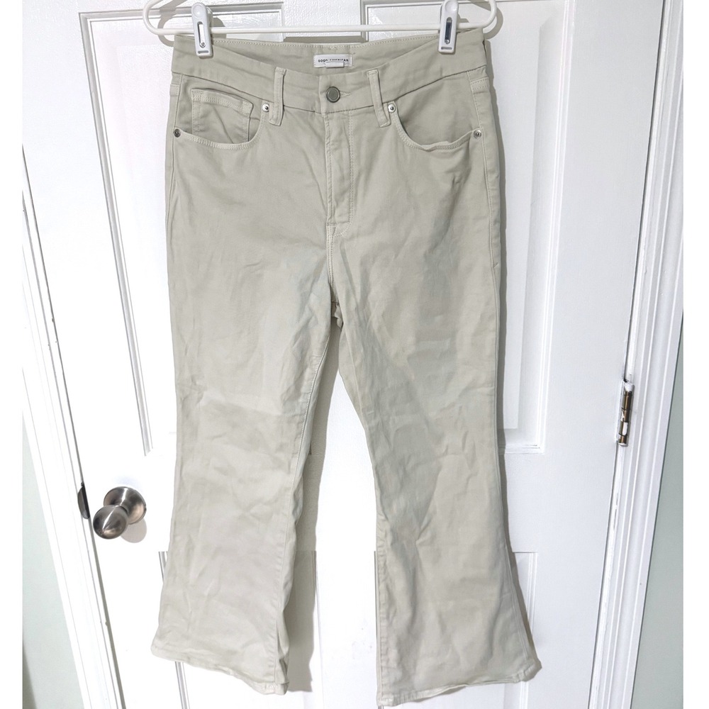 Good American‎ Women Light Khaki Flare Cropped Jeans Size 8/29 Beige Stretch